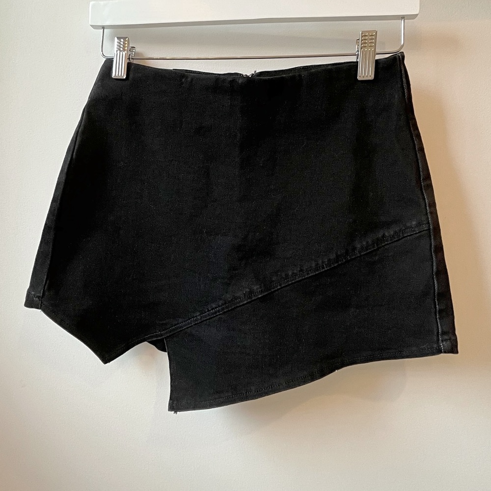 Asymmetrical denim skirt with built in shorts